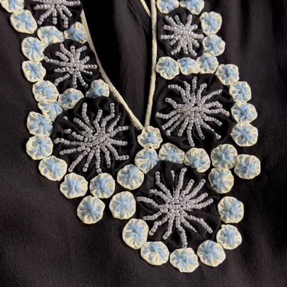 BCBG Maxazria Black Embellished Beaded V-Neck Racerback Chiffon Tank Pocket Sz M - Picture 4 of 11